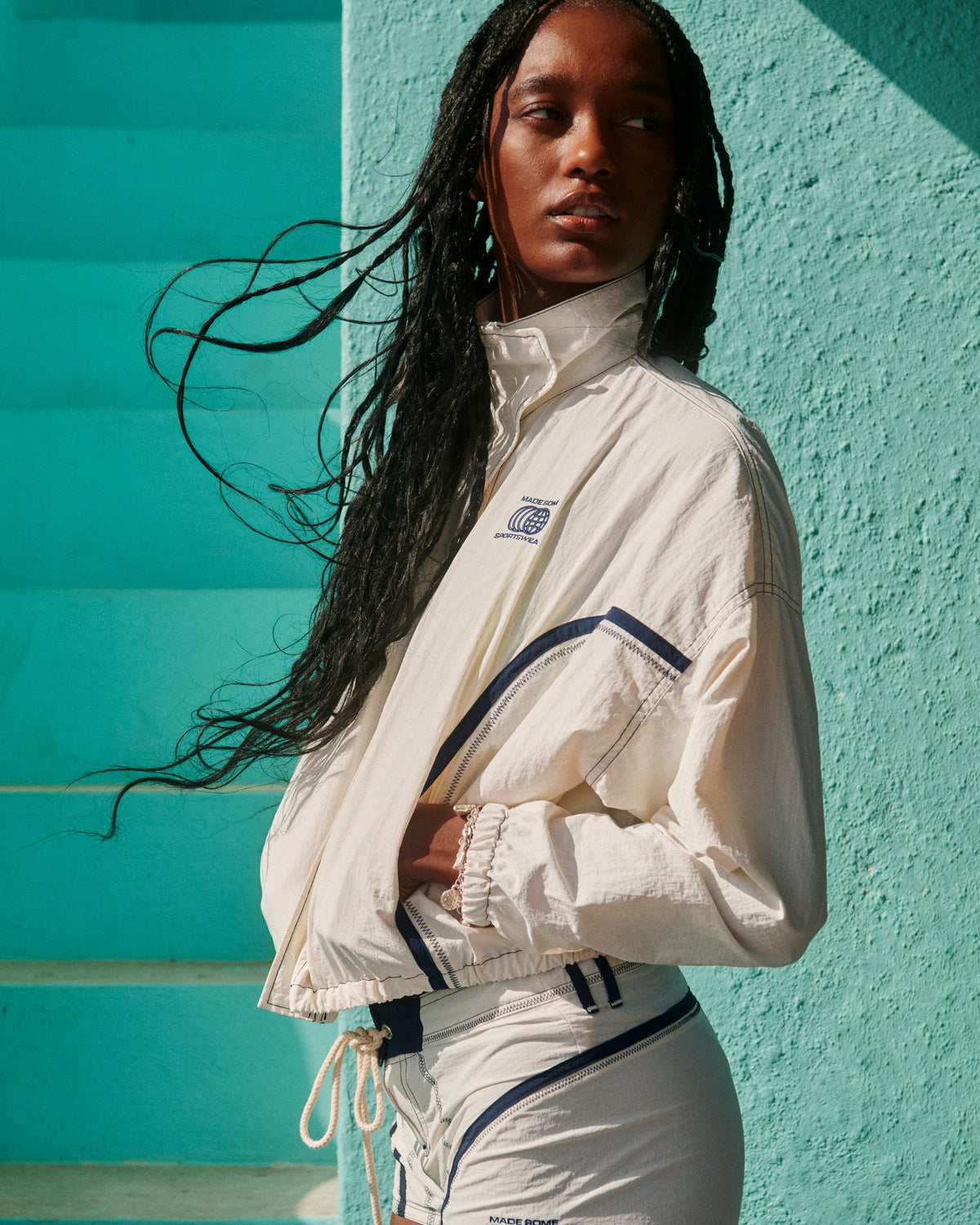 White & Navy Warm Up Jacket