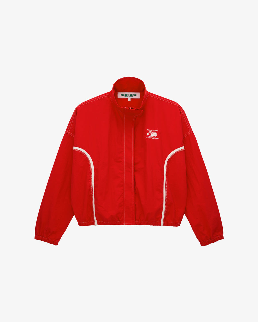 Red and White Nylon Warm Up Jacket