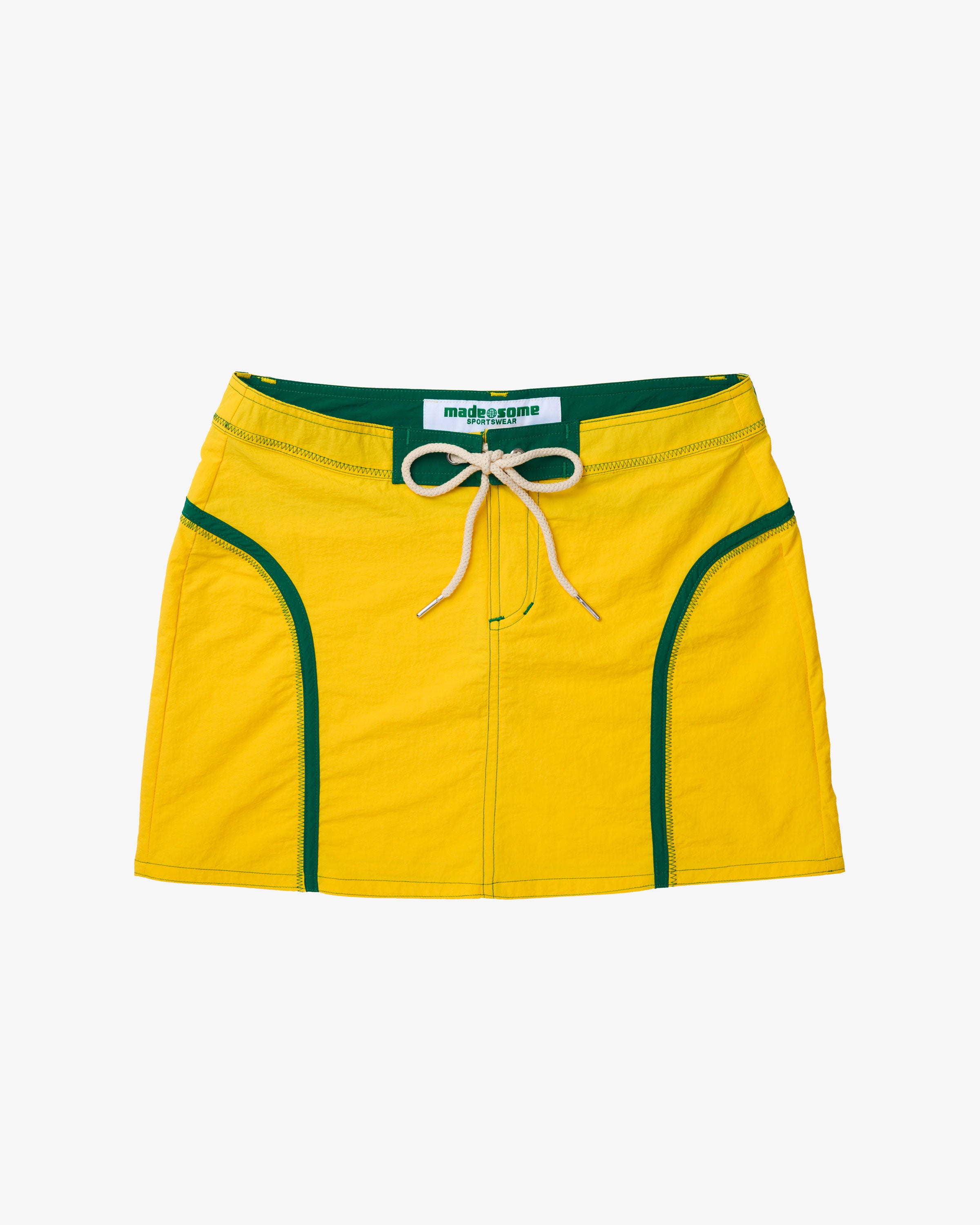 Yellow & Green Nylon Mini Skirt
