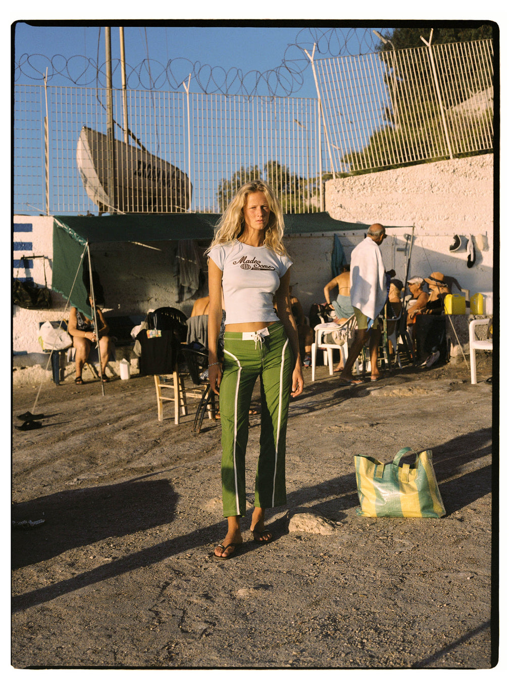 Citrus Green and White Made Some Nylon Pants